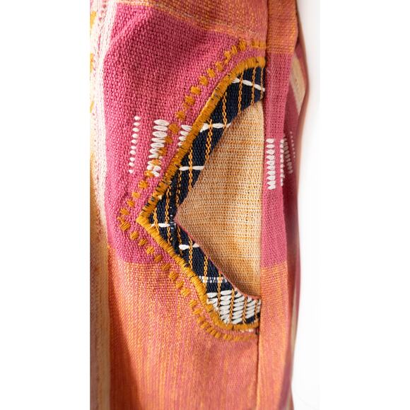 VINTAGE '70s Hand Woven Embroidered Pink & Orange Kaftan Tunic Dress ONE SIZE - Picture 14 of 16